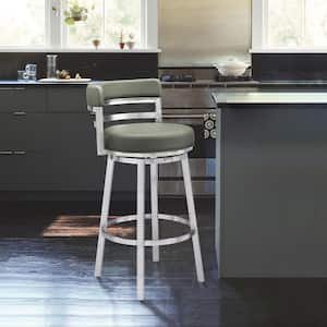 Titana 36-40 in. Grey/Brushed Stainless Steel Metal 26 in. Bar Stool with Faux Leather Seat