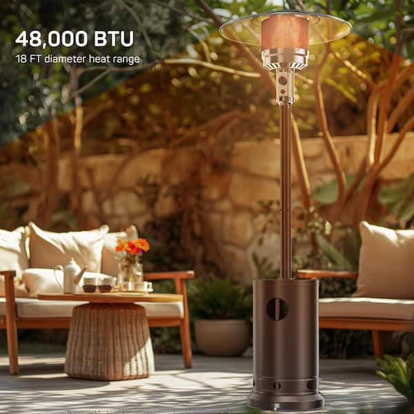 Yangming 48,000 BTU Double-Layer Stainless Steel Propane Patio Heater Auto-off Safety Protection System with Wheels