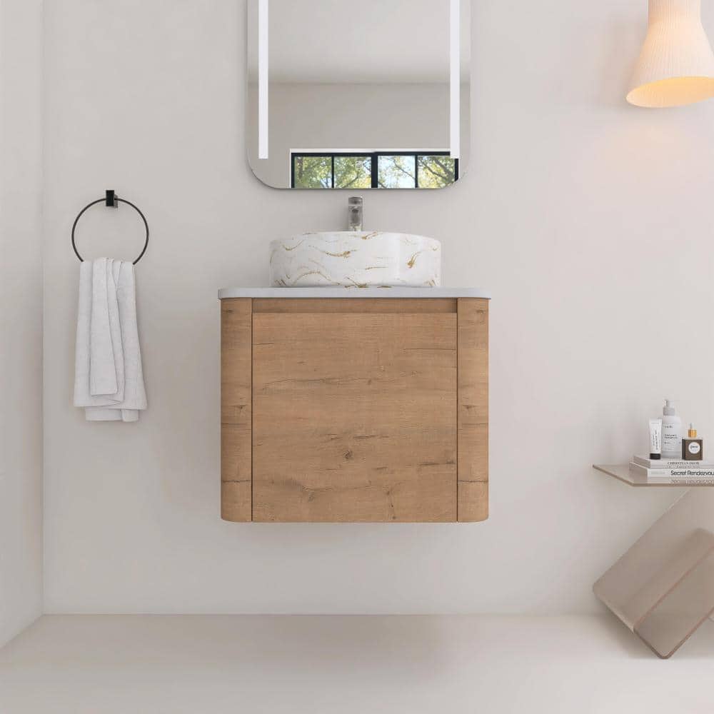 24 in. Single Floating Imitative Oak Bath Vanity with Ceramic Top Unassembled price history on PriceWatchPro