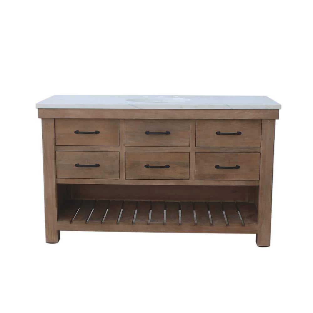 Deluxe 55 in. W x 22 in. D x 34 in. H Freestanding Bath Vanity in Natural W
