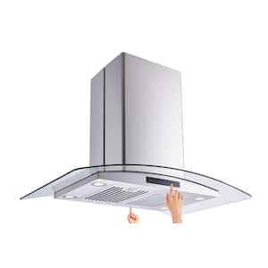 36 in. W Convertible Glass Island Mount Range Hood with Dual-Sided Touch Panels and Charcoal Filters in Stainless Steel