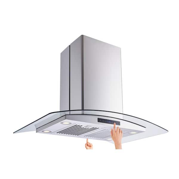 Som regel virksomhed Erfaren person Vissani 36 in. W Convertible Glass Island Mount Range Hood with Dual-Sided  Touch Panels and Charcoal Filters in Stainless Steel 668I/CS53 - The Home  Depot
