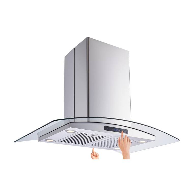 Vissani 36 in. W Convertible Glass Island Mount Range Hood with DualSided Touch Panels and