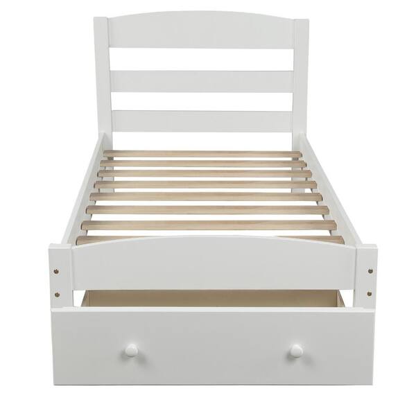 Boyel Living White Wood Platform Twin Bed Frame With Storage Drawer Headboard And Footboard Ly Wf191655aak The Home Depot Boyel Living White Wood Platform Twin, How Much Is A Twin Bed Frame