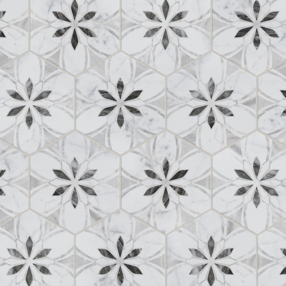 Merola Tile Classico Bardiglio Hex Dahlia Light 7 in. x 8 in