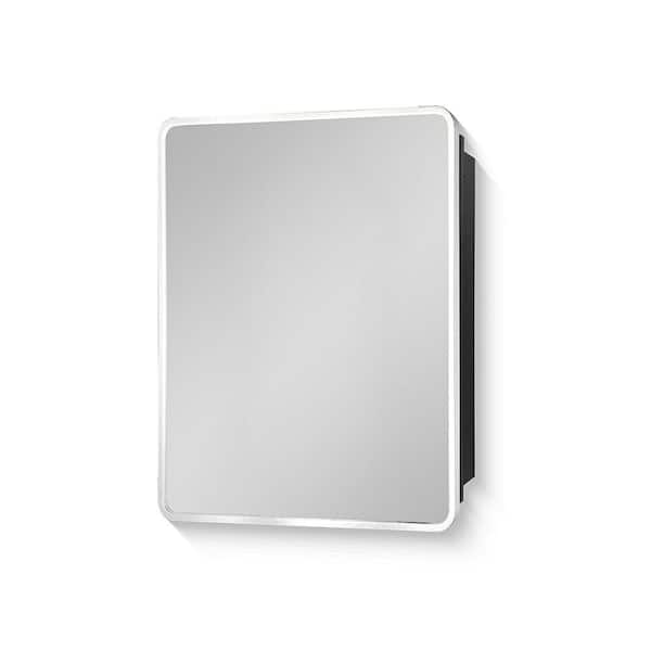 20 in. W x 28 in. H Silver Rectangular Aluminum Recessed or Surface Mount Medicine Cabinet, Medicine Cabinet with Mirror