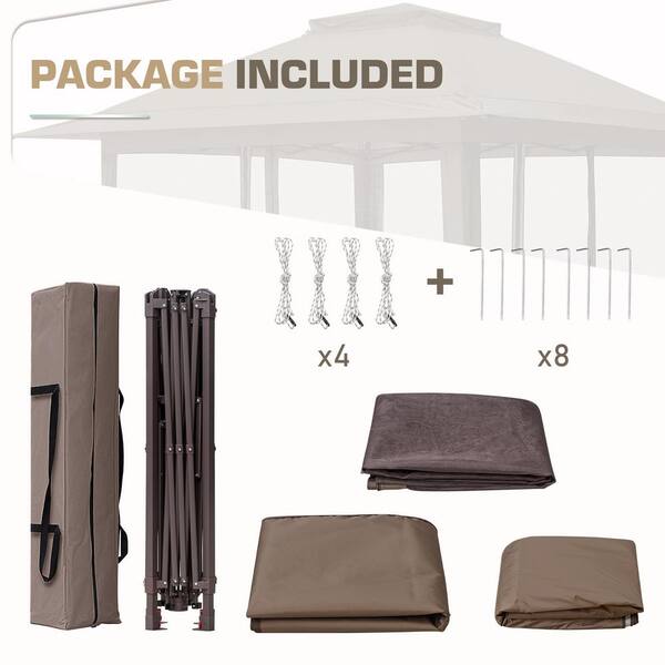 EAGLE PEAK 13' x 13' Pop-Up Gazebo Tent Instant w/Mosquito Netting，Outdoor Gazebo Canopy Easy Set-up Folding Shelter Beige/Brown