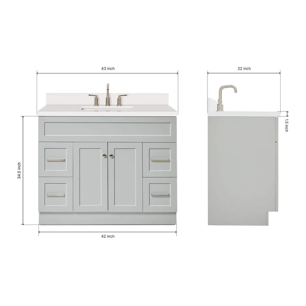 Hamlet 43" Gray Freestanding Single Vanity with White Quartz Top