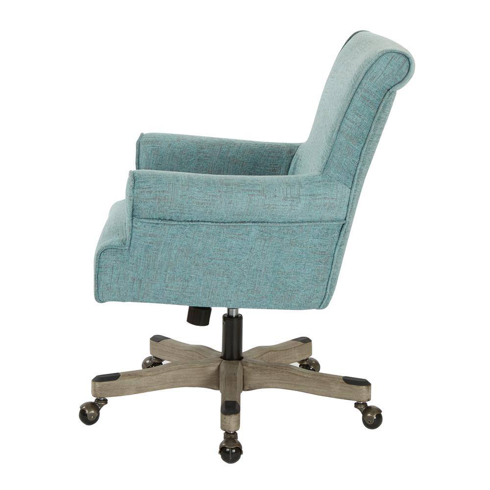 Turquoise Metal Swivel Task Armchair with Gray Wood Base