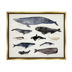 Vintage Nautical Chart of Whales Ocean Life by Victoria Barnes Floater Frame Animal Wall Art Print 25 in. x 31 in.