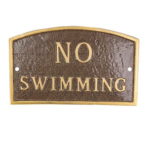 10 in. x 15 in. Standard Arch No Swimming Statement Plaque Sign - Hammered Bronze