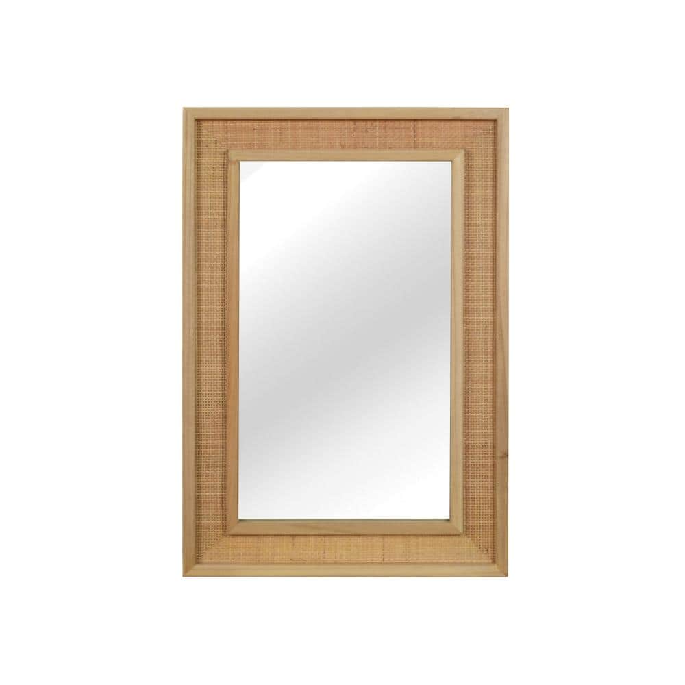20 in.W × 30 in.H Natural Wood Rattan Rectangle Mirror, Solid Wood Frame Wall-Mounted Decorative Mirror price history on PriceWatchPro