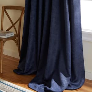 Lustre Navy Solid Woven Room Darkening Grommet Top Curtain, 52 in. W x 84 in. L (Set of 2)