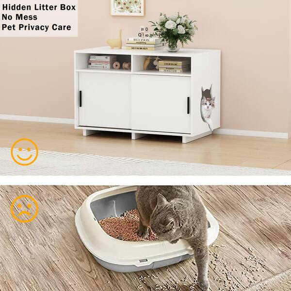 FUFU&GAGA Large Cat Litter Box Enclosure Furniture, Modern Hidden