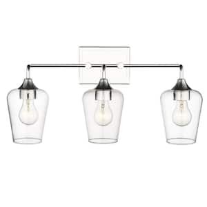 Gladys 23 in. 3-Light Polished Nickel Vanity Light with Clear Glass