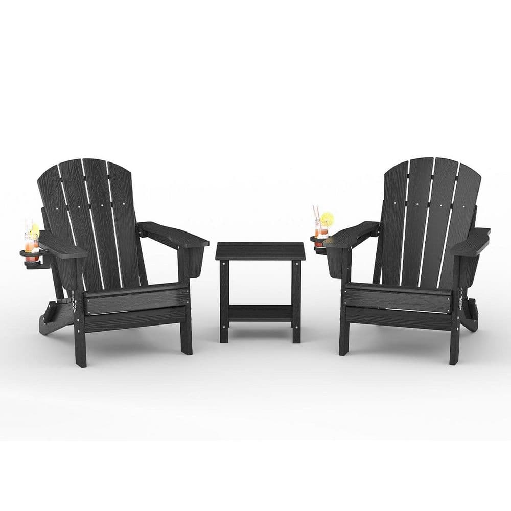 Folding Adirondack Chair Set of 2 with Side Table, Wood Texture