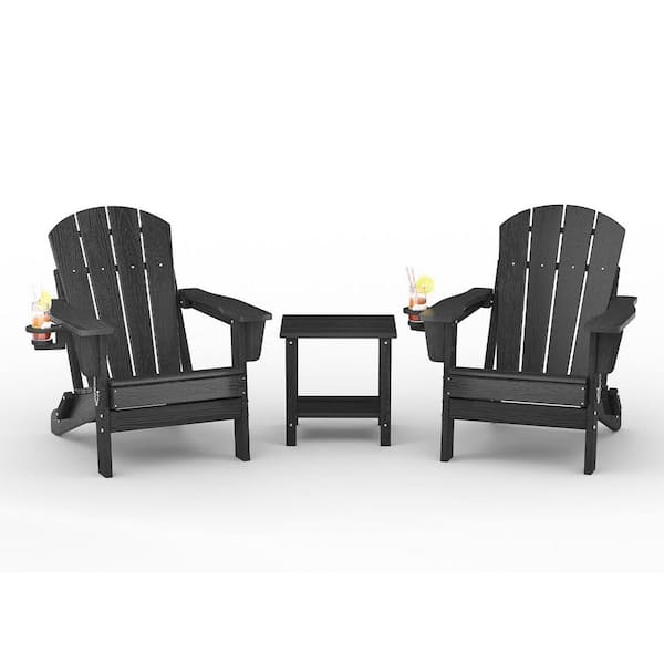 Folding Adirondack Chair Set of 2 with Side Table, Wood Texture