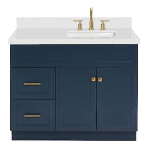 Hamlet 43 in. W x 22 in. D x 36 in. H Bath Vanity in Midnight Blue with Pure White Quartz Top