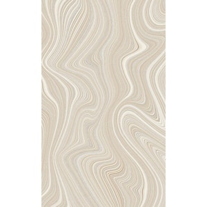 Ecru Beige Abstract Geometric Curve Lines Print Non Woven Non-Pasted Textured Wallpaper 57 Sq. Ft.