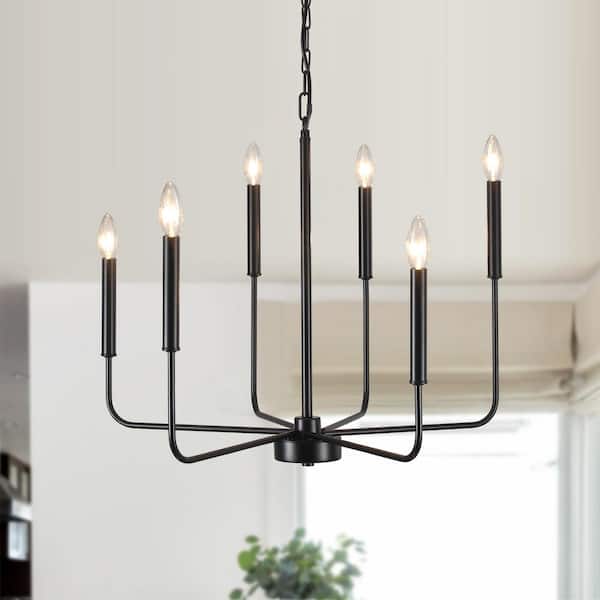 LWYTJO 26.97 in. Mercer 6-Light Black Classic/Traditional Chandelier Candle Style for Living Room Kitchen Island Foyer Bedroom