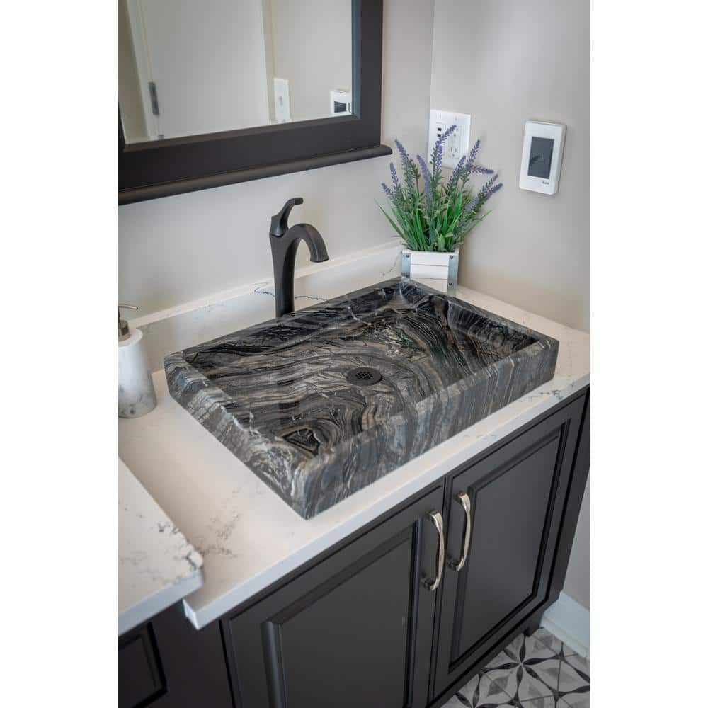 Charcoal Gray Stone Rectangular Vessel Bathroom Sink