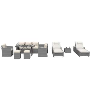 Taylor Frost 10- Piece Wicker Patio Conversation Set with Beige Cushions