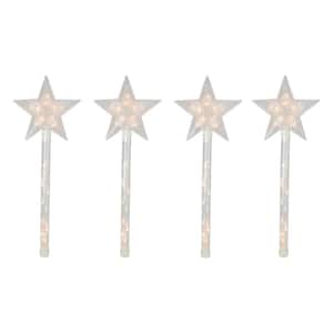 Lighted Star Christmas Pathway Marker Lawn Stakes in Clear Lights (Set of 4)