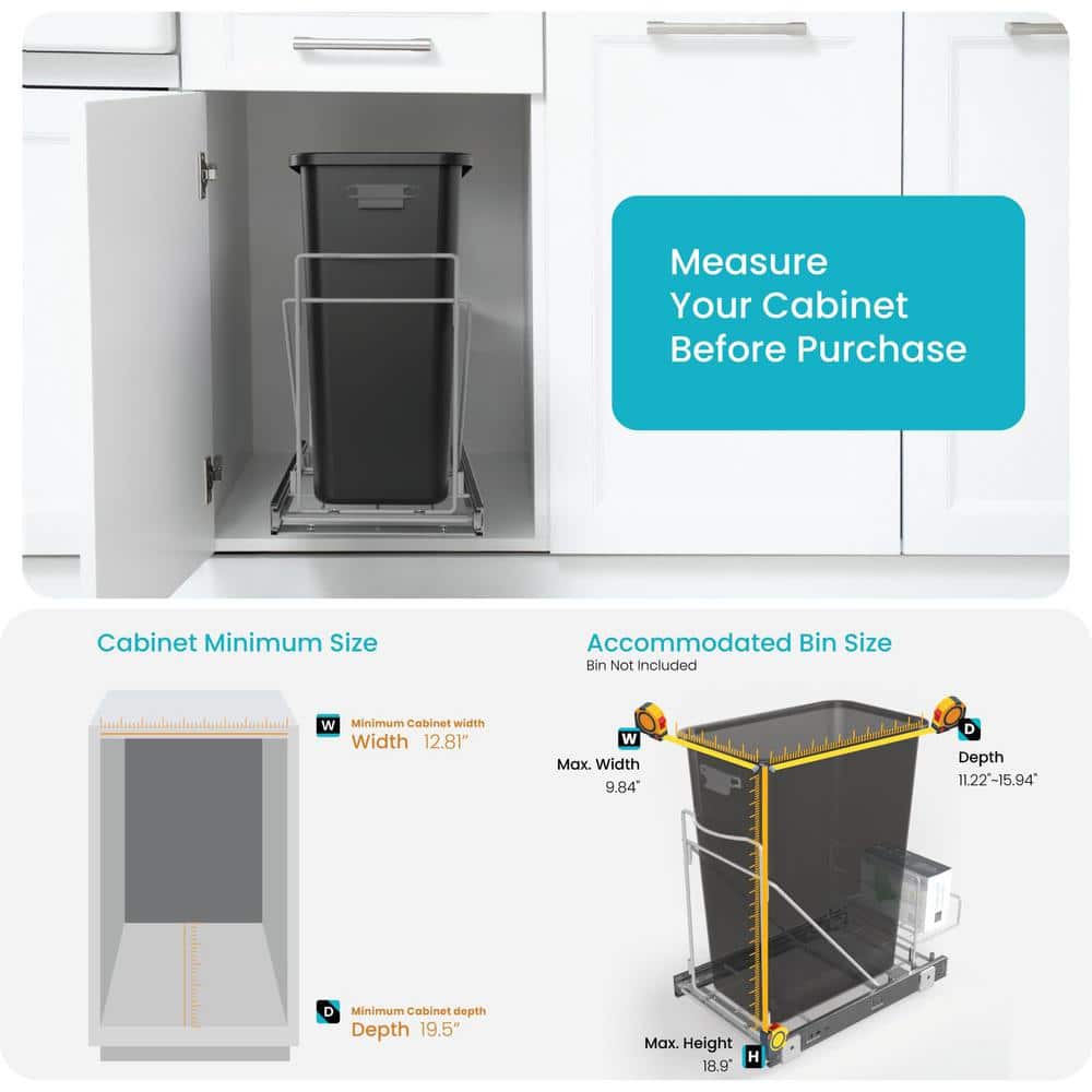 Adjustable White Plastic Pull-Out Under Sink Trash Can Frame