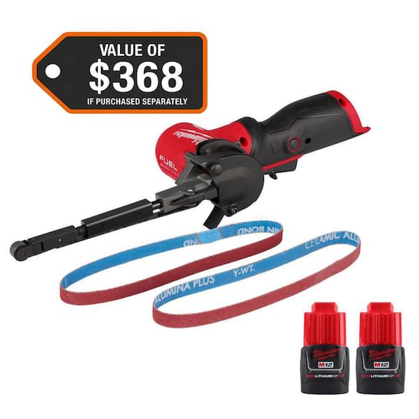 M12 FUEL 12V Lithium-Ion Cordless 1/2 in. x 18 in. Bandfile & M12 12-Volt 1.5 Ah Lithium-Ion Compact Battery 2-Pack