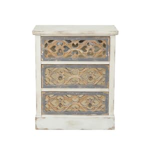 3-Drawer Rustic White and Natural Wood Accent Dresser (32.25 in. H x 28.62 in. W x 13.62 in. D)