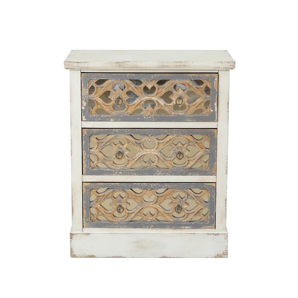 LuxenHome 3-Drawer Rustic White and Natural Wood Accent Dresser (32.25 in. H x 28.62 in. W x 13.62 in. D)
