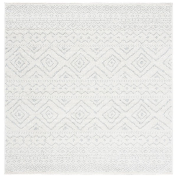 Tulum 11 ft. x 11 ft. Square Ivory/Light Gray Striped Geometric Diamonds Area Rug
