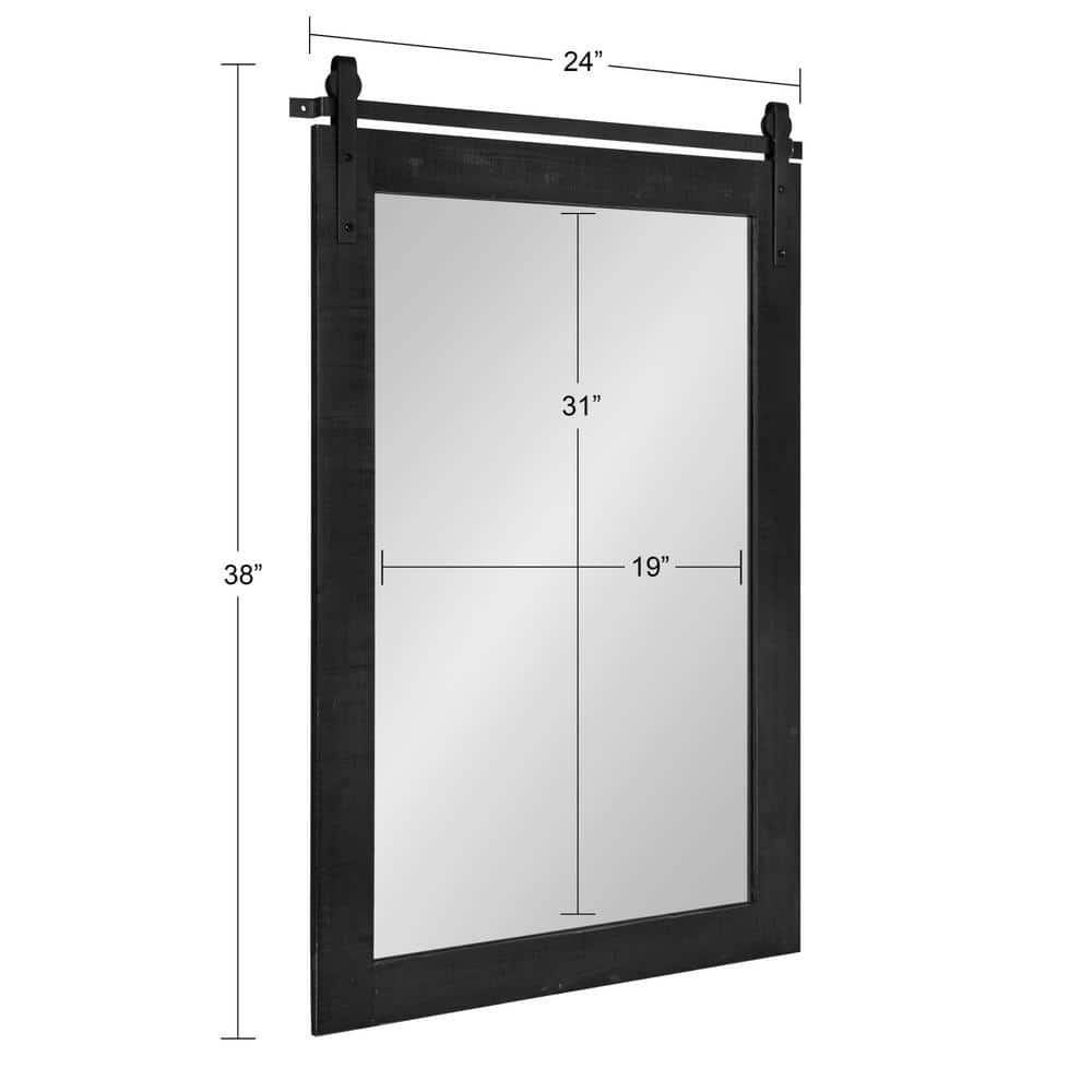Rustic Farmhouse 42.5" Black Wood Wall Mirror with Iron Bar