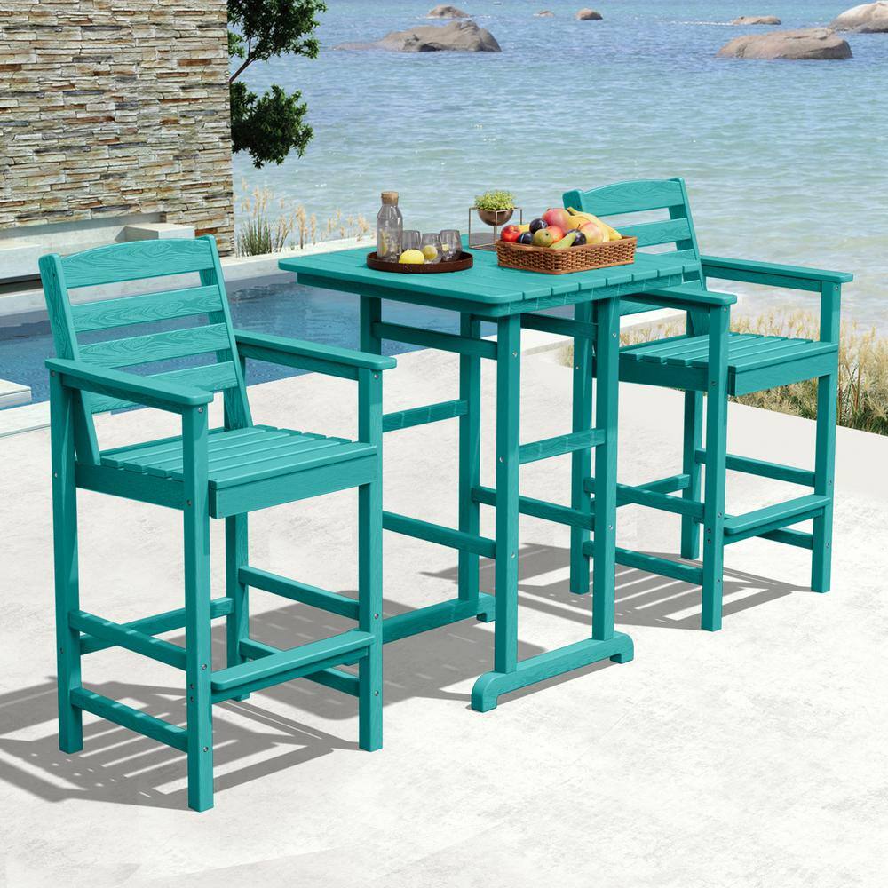 3-Pieces HDPE Plastic Square 46 in. Outdoor Bar Set in Aruba Blue