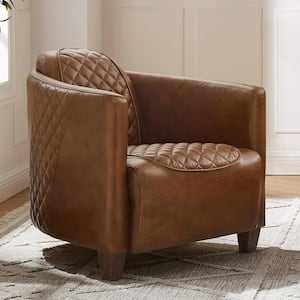 Top Leather Solid Wood Brown Accent Leather Chair