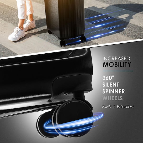 TRAVELARIM 2-Piece Black 24 in. - 28 in.  Nested Hard Luggage Set Expandable Spinner Suitcase TSA Compliant TA-L-24-28-BLK