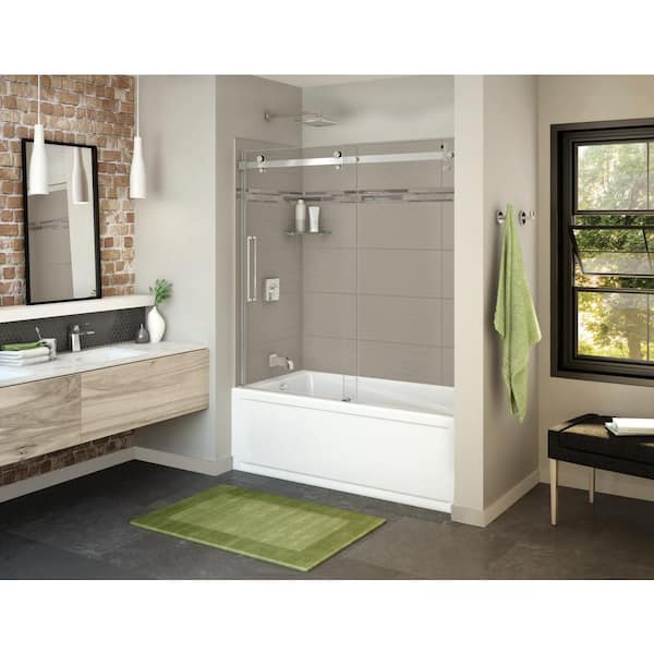 MAAX Utile Origin 30 in. x 59.8 in. x 81.4 in. Left Drain Alcove Bath and Shower Kit in Greige with Chrome Door