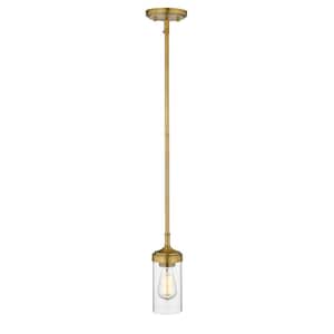 1-Light Foundry Brass Mini-Pendant with Clear Glass Shade