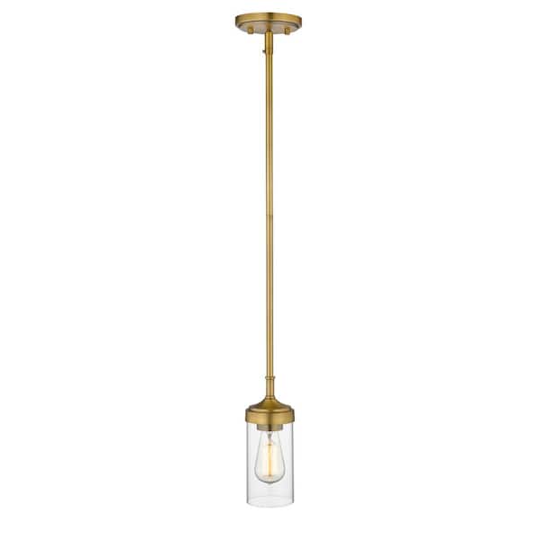 Unbranded 1-Light Foundry Brass Mini-Pendant with Clear Glass Shade