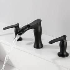 8 in. Widespread 2 Handle 3 Hole Widespread Waterfall Bathroom Faucet in Matte Black