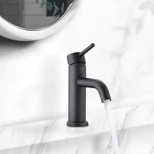 Karwors Single Hole Single Handle Bathroom Faucet with Pop-Up Sink Drain Stopper and Deck Plate in Matte Black