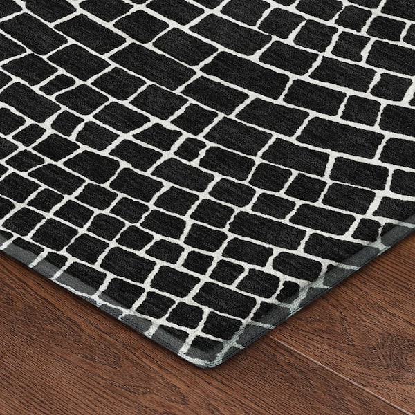 Mayfield Premium Machine Washable Abstract AMF2455 Black 2 ft. x 3 ft. Accent Rug