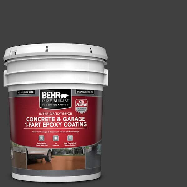 BEHR PREMIUM 5 Gal. #ECC-10-2 Jet Black Self-Priming 1-Part Epoxy Satin Interior/Exterior Concrete and Garage Floor Paint