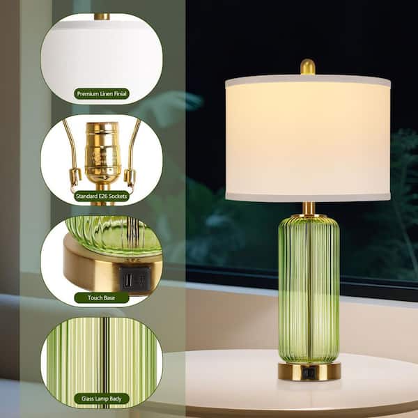 Rottogoon 26'' Modern Green Glass Table Lamps Set of 2,3-Way