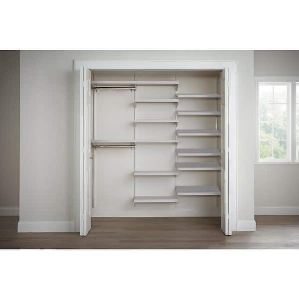 Everbilt Genevieve 6 ft. White Adjustable Closet Organizer Double Hanging Rod with Shoe Rack and 6 Shelves