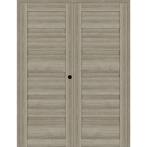 Louver 56 in. x 79.375 in. Left Active Shambor Wood Composite Double Prehung Interior Door
