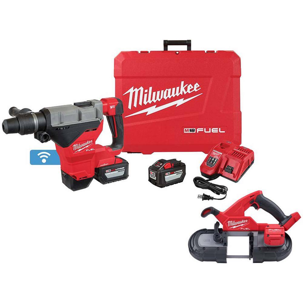 Milwaukee M18 FUEL ONE-KEY 18V Lithium-Ion Brushless Cordless 1-3/4 in. SDS-MAX Rotary Hammer Kit w/FUEL Compact Bandsaw -  2718-22HD-2829