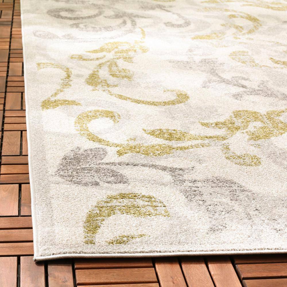 Ivory Light Grey 10' x 14' Stain-Resistant Synthetic Area Rug