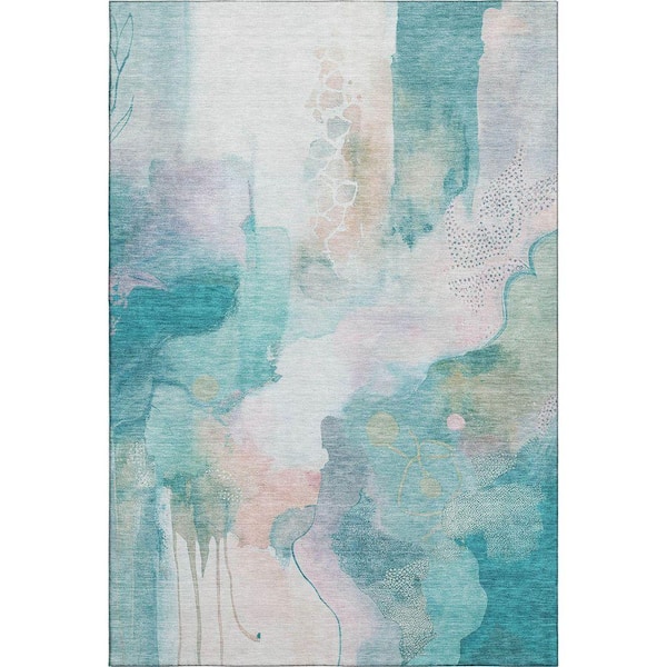 Mayfield Premium Machine Washable Abstract AMF2019 Turquoise 5 ft. x 7 ft. 6 in. Area Rug