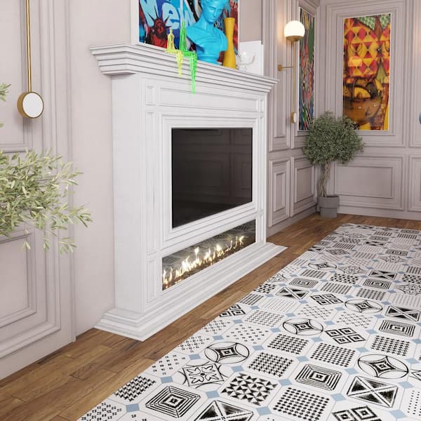 Vaudeville Octagon Deco Sombra with Taco Azzuro 8 in. x 8 in. Porcelain Floor and Wall Tile (11.25 sq. ft. /Case)